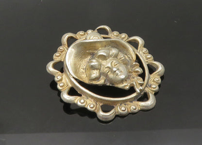 925 Sterling Silver  Vintage Antique Heavy Woman's Face Brooch Pin  BP8451