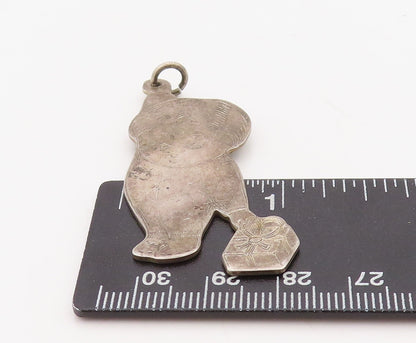 925 Sterling Silver Vintage Pendant LUNT Kid Picking Up Christmas Gift  PT23541