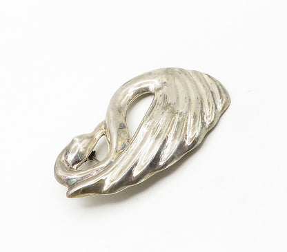 MEXICO 925 Sterling Silver  Vintage Shiny Hollow Swan Motif Brooch Pin  BP6597