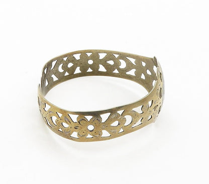 925 Sterling Silver Vintage Bracelet EAST EUROPE Floral Openwork Cuff  BT12089