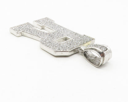 925 Sterling Silver  Sparkling Cubic Zirconia Letter R Initial Pendant  PT9460
