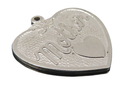 925 Sterling Silver  Vintage Shiny Mother Love Heart Drop Pendant  PT8149