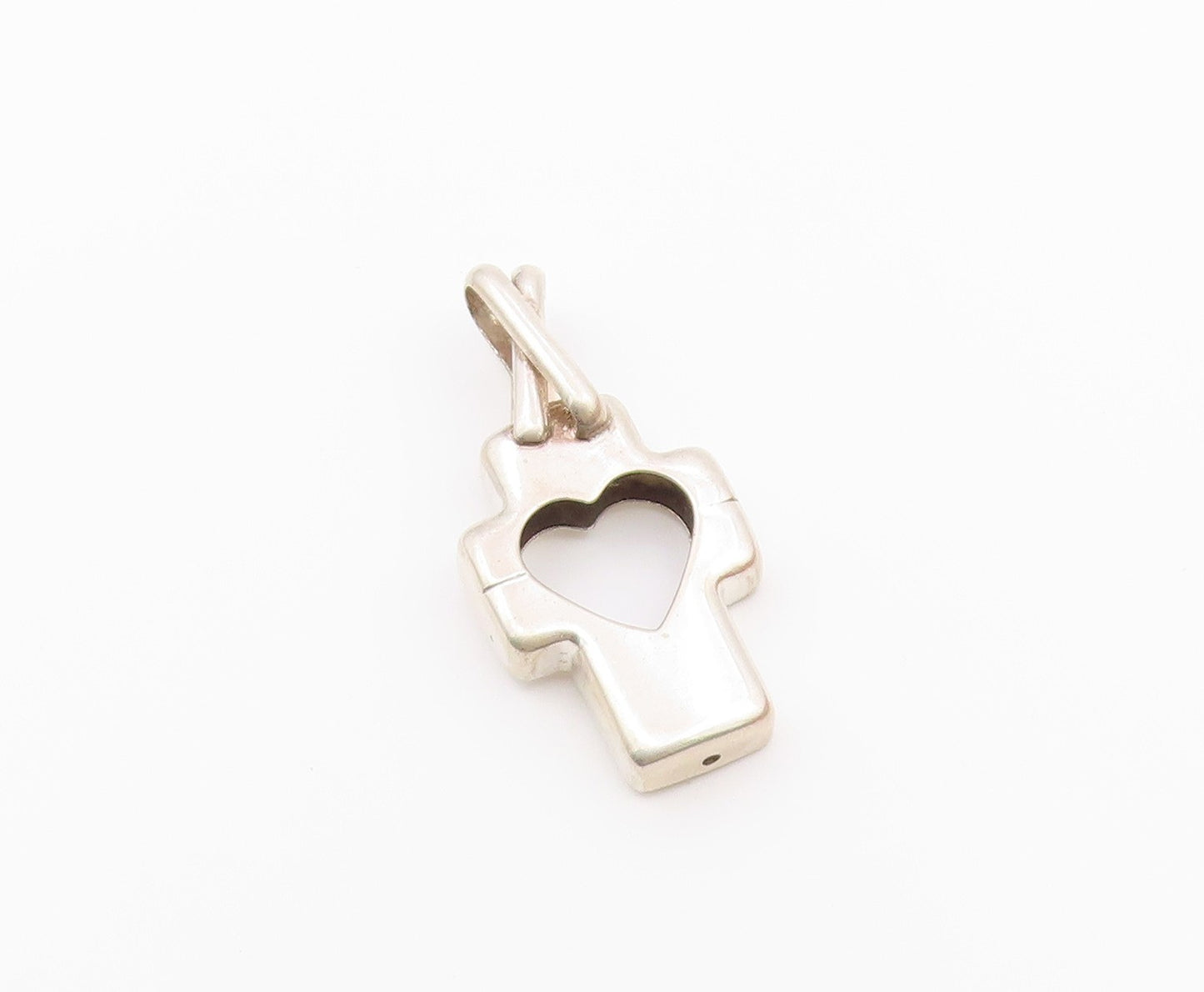 925 Sterling Silver  Vintage Open Love Heart Religious Cross Pendant  PT19584