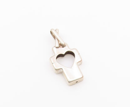 925 Sterling Silver  Vintage Open Love Heart Religious Cross Pendant  PT19584
