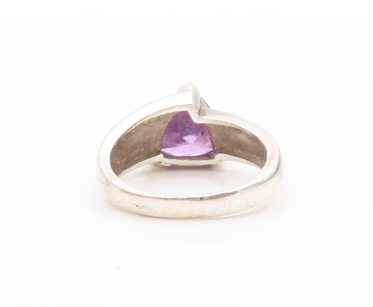 925 Sterling Silver Vintage Ring Faceted Amethyst & Fire Opal Band Sz 8 RG33498