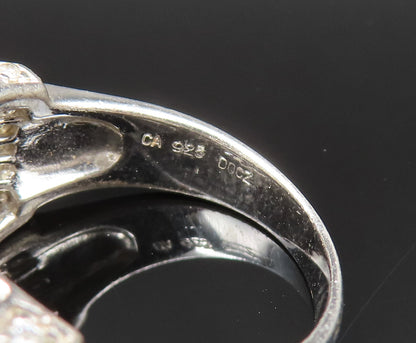 925 Silver  Vintage Crisscross Detail Cubic Zirconia Band Ring Sz 7.5  RG25392