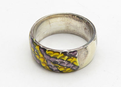 925 Sterling Silver  Vintage Enamel Coated Design Band Ring Sz 7  RG10457
