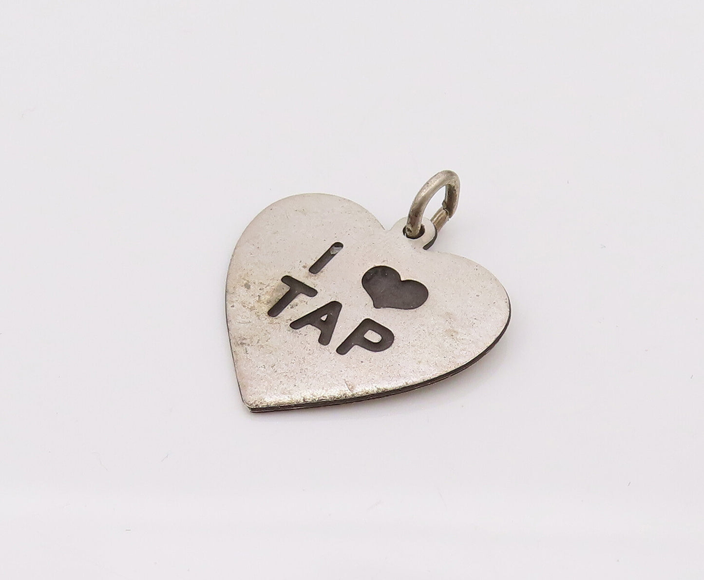 925 Sterling Silver Vintage Mini Love Heart Printed I Love Tap Pendant PT22149