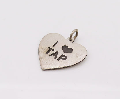 925 Sterling Silver Vintage Mini Love Heart Printed I Love Tap Pendant PT22149