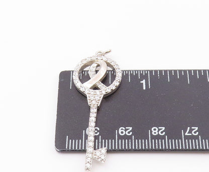 925 Sterling Silver  Vintage Cubic Zirconia Ribbon Key Motif Pendant  PT16816