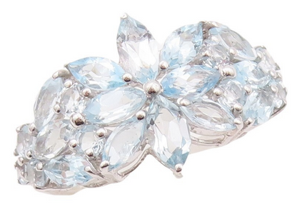 925 Sterling Silver Vintage Ring Blue Topaz Floral Inlay Sz 7  RG29980