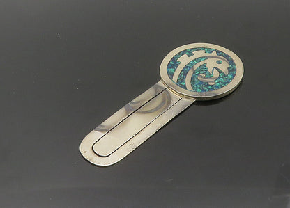 MEXICO 925 Sterling Silver  Vintage Malachite Mosaic Dolphin Book Mark  TR3001