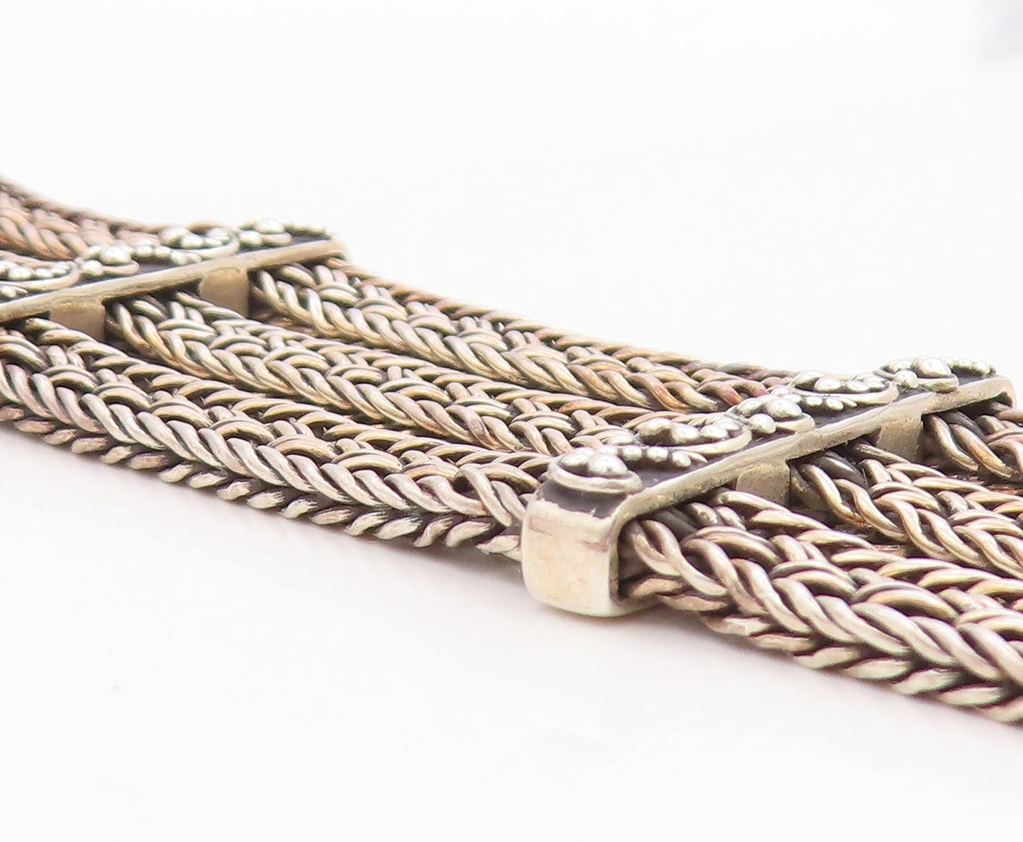 925 Sterling Silver Vintage Bracelet LOIS HILL Triple Strand Scroll Bar  BT12042