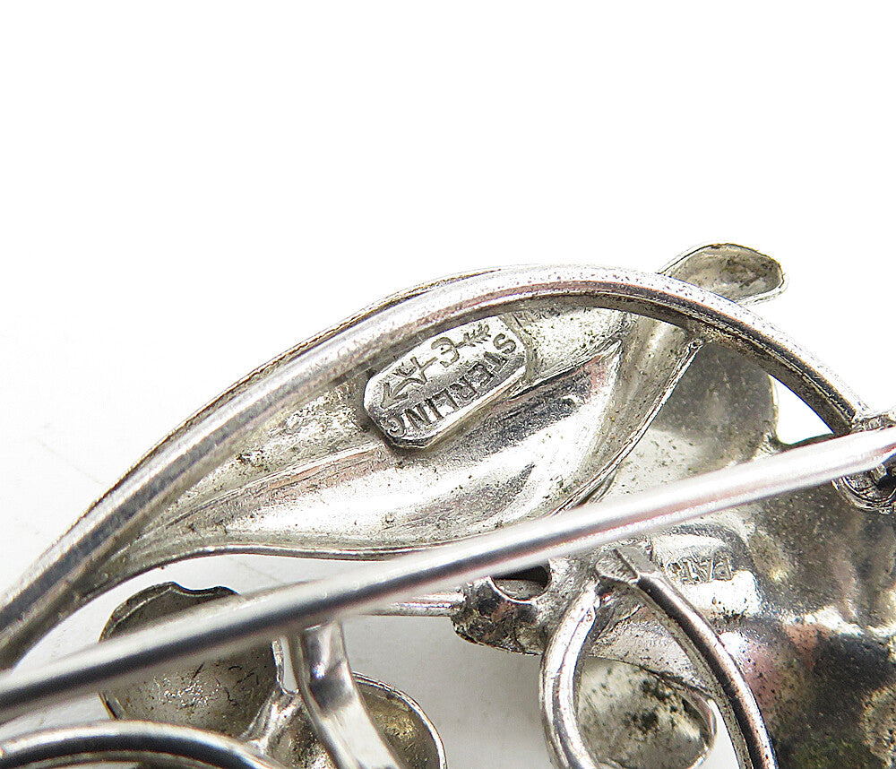 CARL ART 925 Silver  Vintage Petite Sculpted Flower Swirl Brooch Pin  BP1589