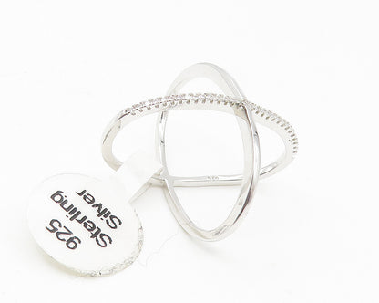 925 Sterling Silver  White Topaz Shiny Orbit Design Band Ring Sz 6  RG10667