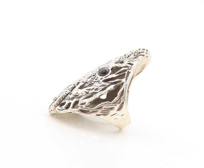 925 Sterling Silver Vintage Ring Long Lizard Black Onyx  Sz 6  RG31376