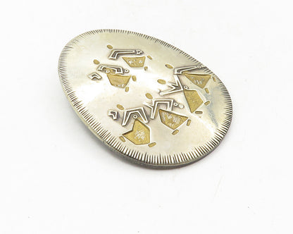M. KATZ ISRAEL 925 Silver  Vintage Two Tone Dancing People Brooch Pin  BP3623