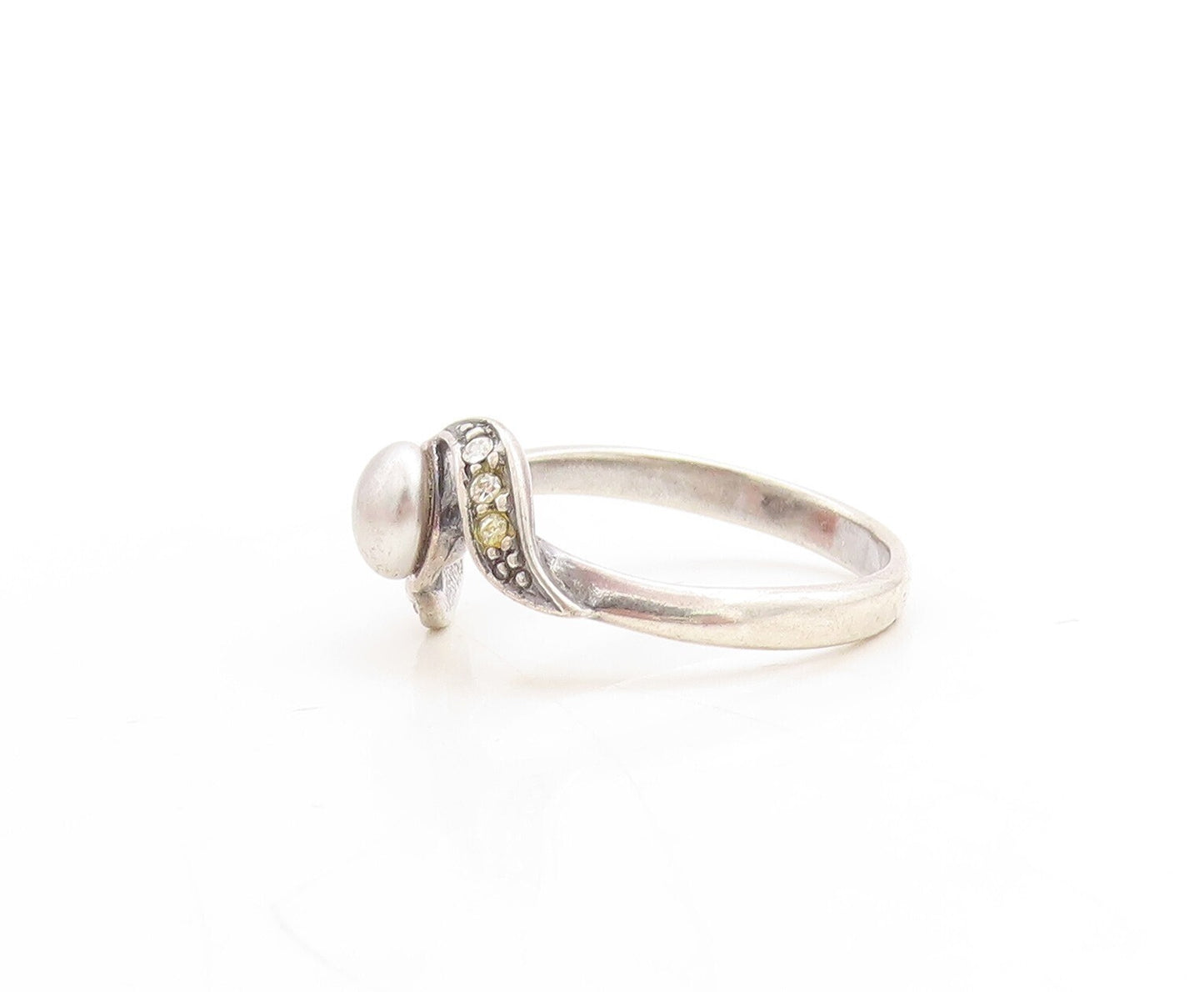 925 Sterling Silver Vintage Ring Designer Swirly Cut Topaz Inlay  Sz 8  RG31183