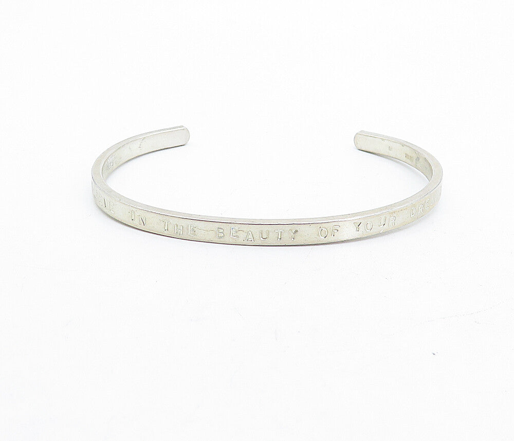 925 Sterling Silver  Believe In Your Dreams Etched Thin Cuff Bracelet  BT1485