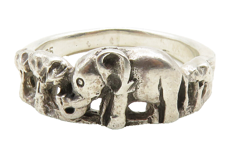 925 Sterling Silver  Vintage Dark Tone Elephants Motif Band Ring Sz 9  RG13799