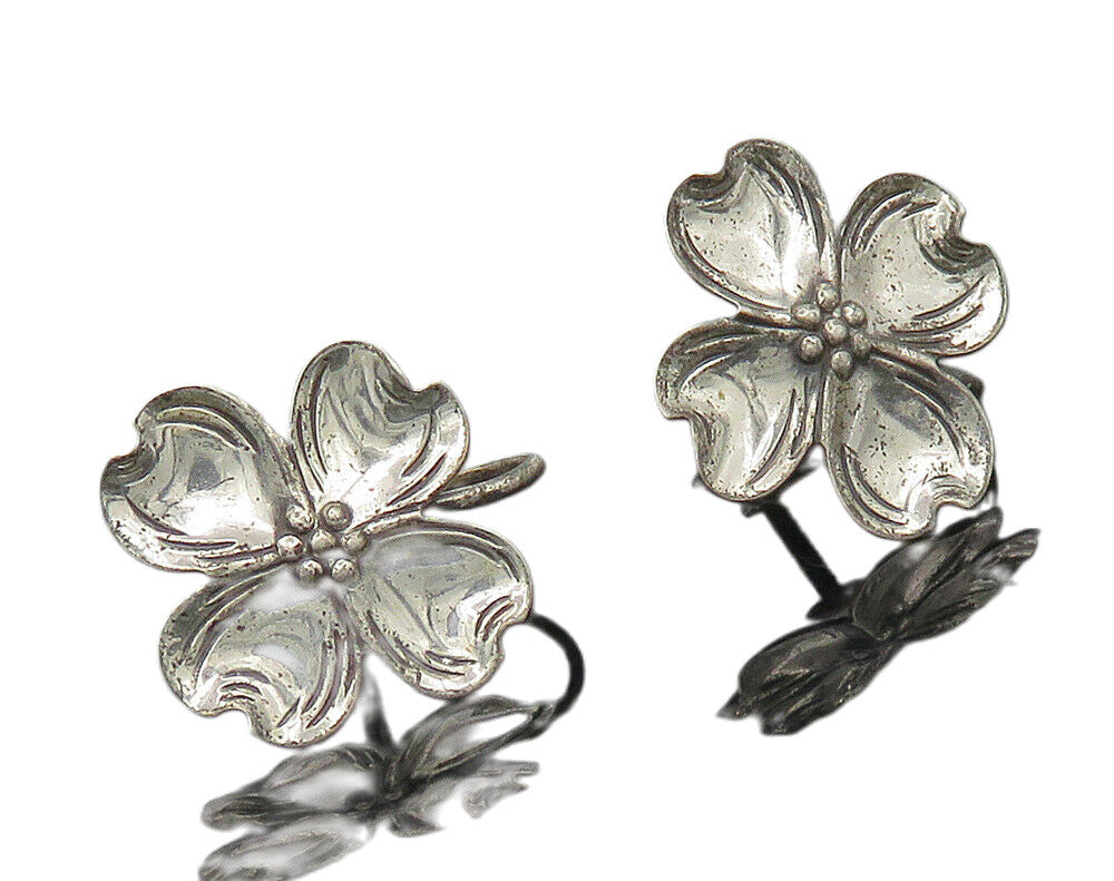 BEAU 925 Sterling Silver  Vintage Shiny Flower Non Pierce Earrings  EG7993