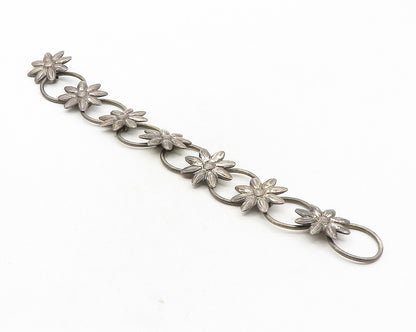 GKCO 925 Sterling Silver  Vintage Oxidized Floral Link Chain Bracelet  BT4303
