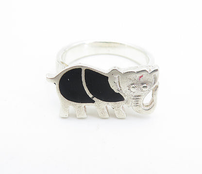 925 Sterling Silver  Vintage Black Onyx Elephant Band Ring Sz 6.5  RG7725
