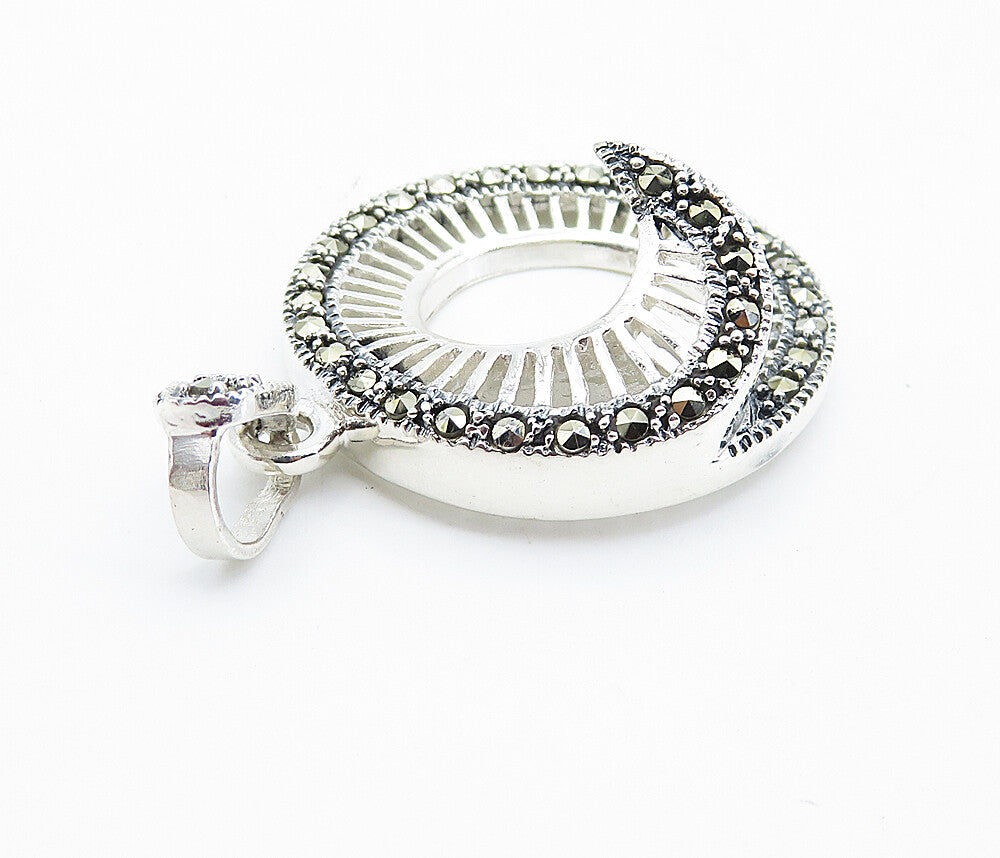 925 Sterling Silver  Marcasite Decorated Shiny Cutout Swirl Pendant  PT6009