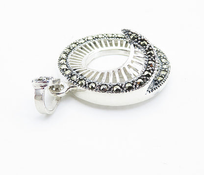 925 Sterling Silver  Marcasite Decorated Shiny Cutout Swirl Pendant  PT6009