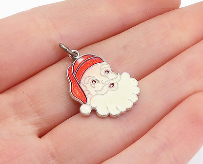 925 Sterling Silver  Vintage Enamel Coated Santa Clause XMas Pendant  PT2645