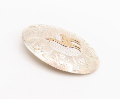 18k Gold 925 Sterling Silver Vintage Brooch Pin Carved Peruvian Llama  BP10685