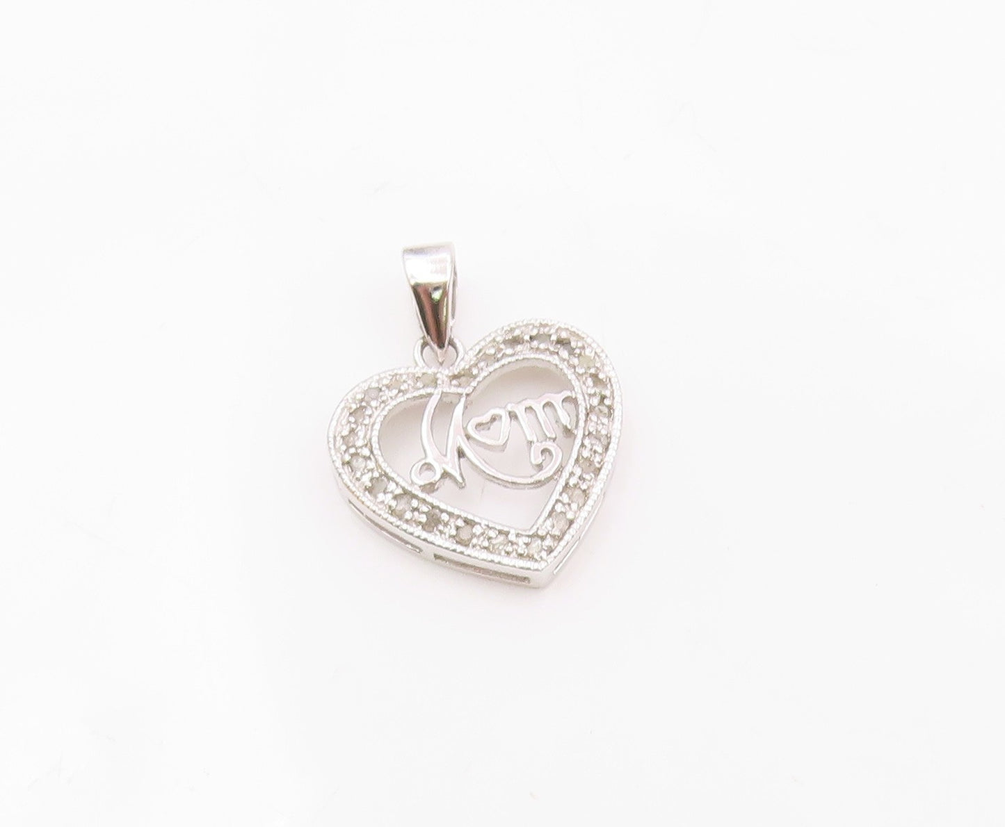 925 Silver  Vintage Open Genuine Diamonds Love Heart MOM Pendant  PT21098
