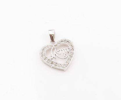 925 Silver  Vintage Open Genuine Diamonds Love Heart MOM Pendant  PT21098
