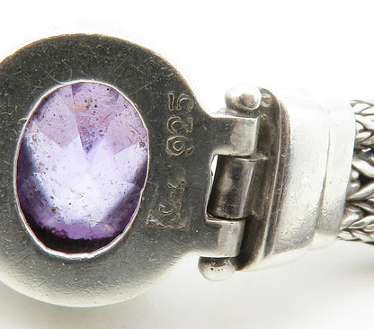 925 Silver  Vintage Purple Cubic Zirconia Byzantine Chain Bracelet  BT6578