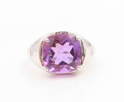 925 Sterling Silver Vintage Ring Real Diamonds & Amethyst Band  Sz 10  RG36051