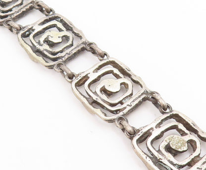 925 Sterling Silver Vintage Bracelet EUROPE Brutalist Design Panel Link  BT11737
