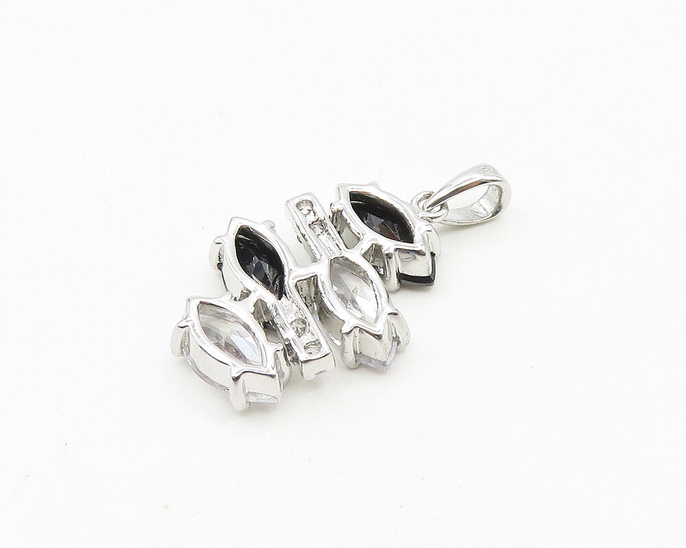 925 Sterling Silver  Marquise Cut Cubic Zirconia & Hematite Pendant  PT14607