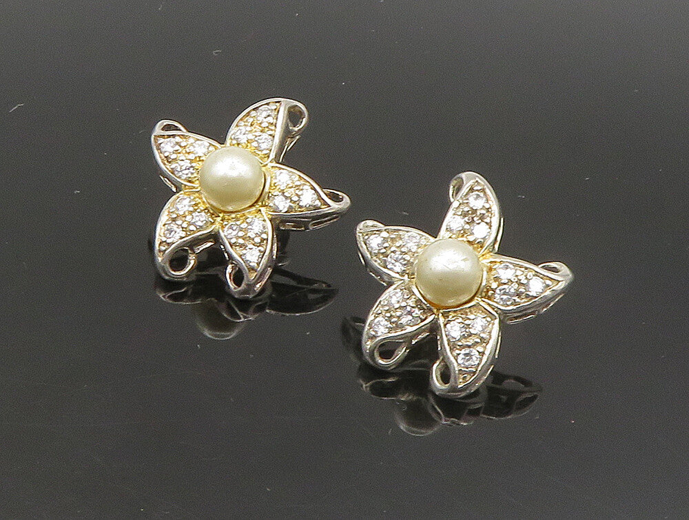 925 Silver  Vintage Cultured Pearl & Topaz Starfish Drop Earrings  EG11499
