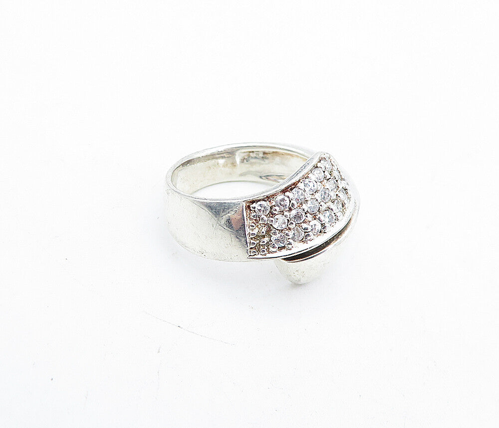 SHUBE 925 Sterling Silver  Vintage Shiny Topaz Bypass Band Ring Sz 7  RG4608