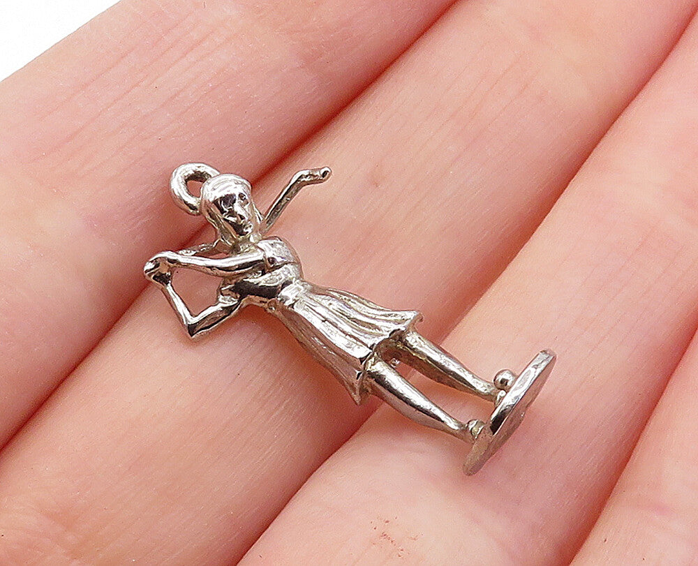 925 Sterling Silver  Vintage Petite Shiny Woman Playing Golf Pendant  PT4941