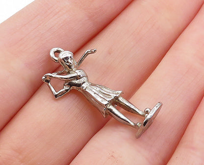 925 Sterling Silver  Vintage Petite Shiny Woman Playing Golf Pendant  PT4941