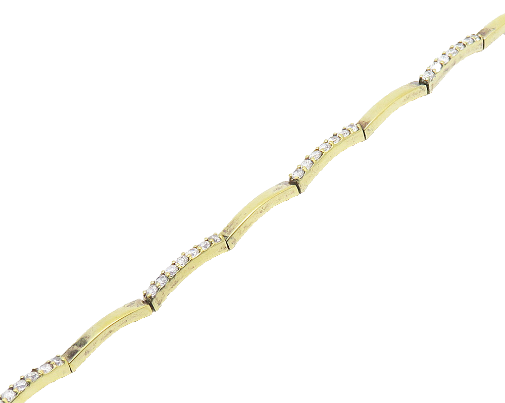 925 Sterling Silver  Shiny White Topaz Gold Plated Bar Chain Bracelet  BT7183
