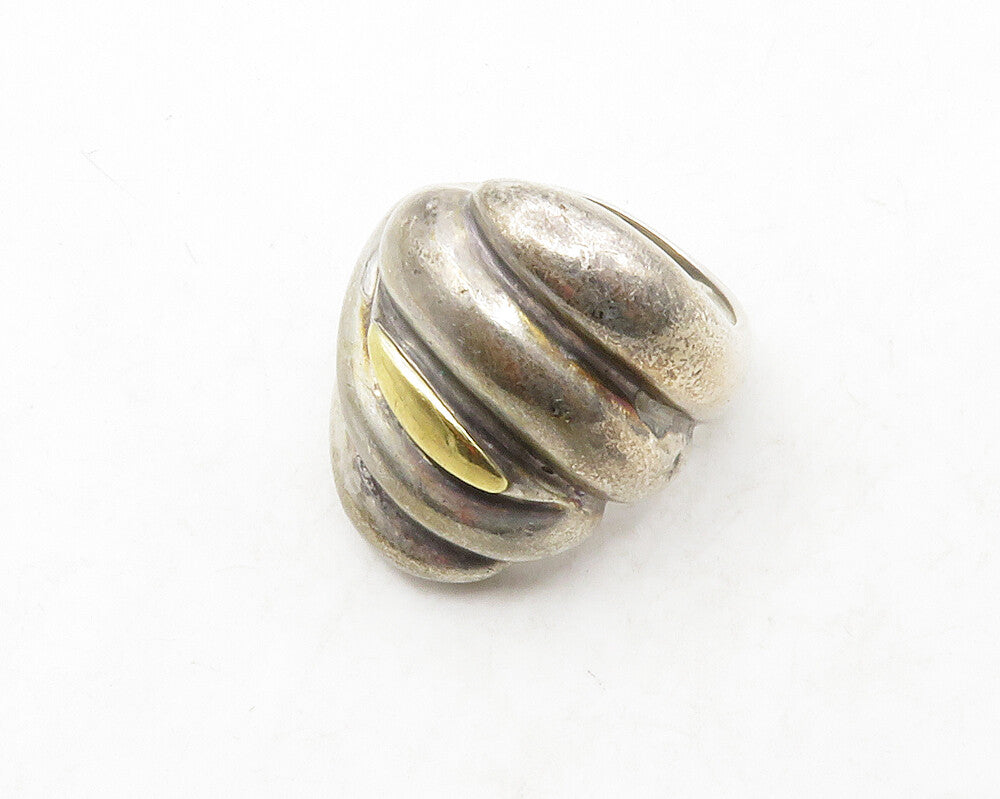 925 Sterling Silver & 14K GOLD  Vintage Two Tone Fluted Band Ring Sz 6 RG13147