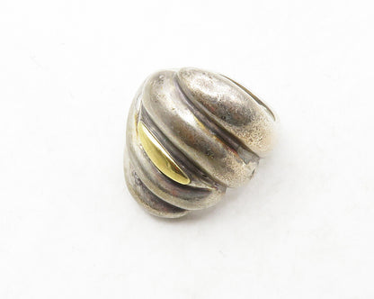 925 Sterling Silver & 14K GOLD  Vintage Two Tone Fluted Band Ring Sz 6 RG13147