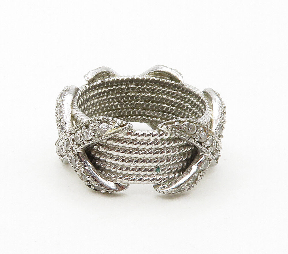 925 Sterling Silver  Cubic Zirconia Rope Twist Shiny Band Ring Sz 7  RG16358