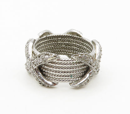 925 Sterling Silver  Cubic Zirconia Rope Twist Shiny Band Ring Sz 7  RG16358