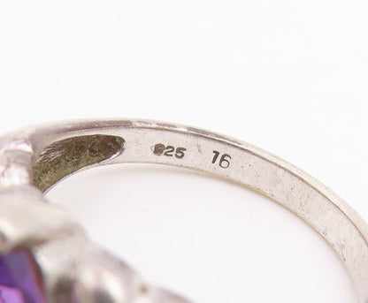 925 Sterling Silver Vintage Ring Oval Cut Amethyst Ribbed Band  Sz 7.5  RG34829