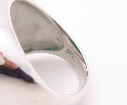 925 Sterling Silver Vintage Ring Rectangle Green Onyx & CZ Frame Sz 7.5  RG30918