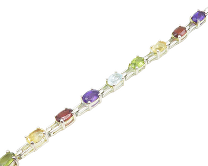 ROSS SIMON 925 Silver   Topaz Peridot & Garnet Shiny Tennis Bracelet  BT7206