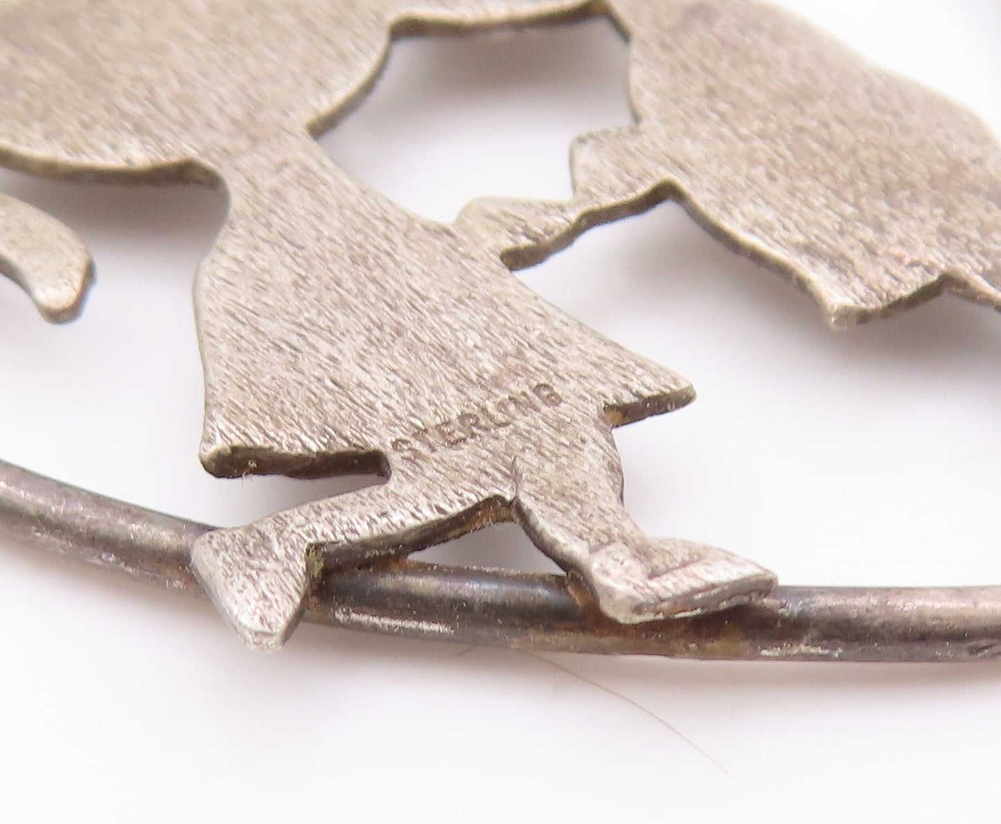 925 Sterling Silver Vintage Pendant Childhood Kissing Lovers Cut Heart  PT24224
